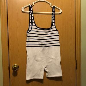 Zara navy blue and white stripped sleeveless shorts romper size m-l